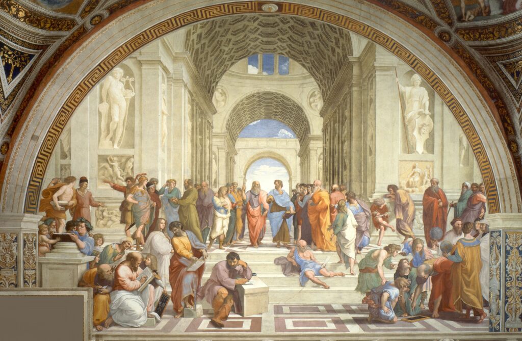 a large parallax cover photo of the school of Athens painting by Raphael